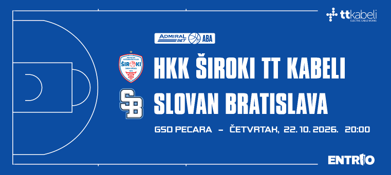 AdmiralBet ABA League: HKK ŠIROKI TT KABELI - Slovan Bratislava